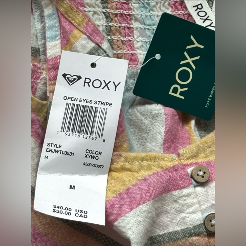 💛NWT! ROXY! “OPEN EYES” STRIPE FLOWY TANK! LINEN BLEND! ADJUSTABLE! - Picture 14 of 16